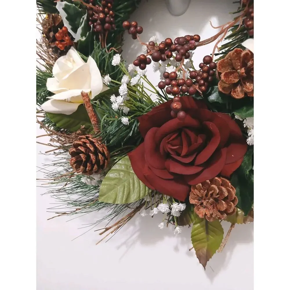 Winter Door Wreath Elegant Victorian ROSES Holiday Decor Christmas Arrangement‎